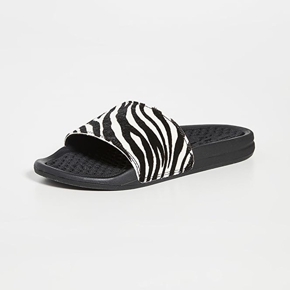 APL CALF HAIR ZEBRA PRINT OPEN TOE SLIDES SANDALS - Picture 2 of 6